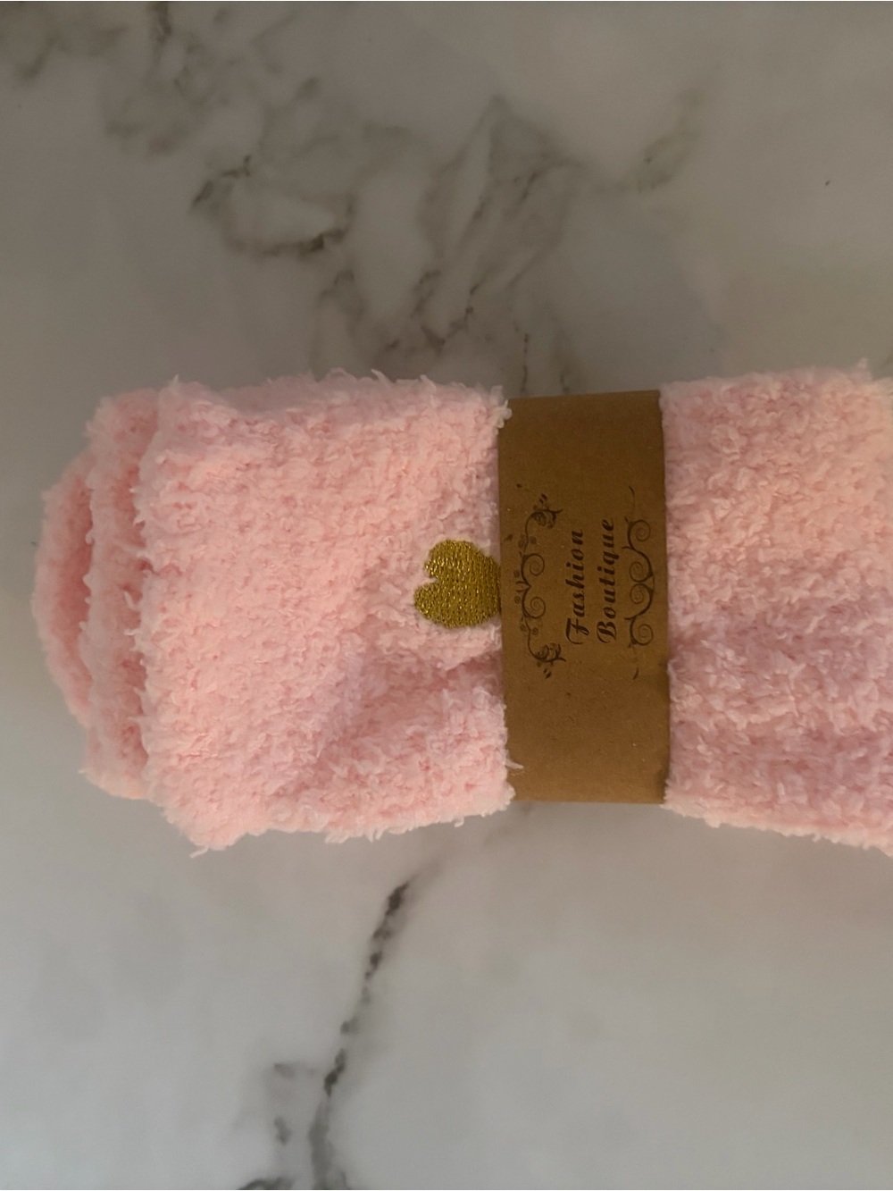 Kids Soft Pink Plush Headband with Gold Heart